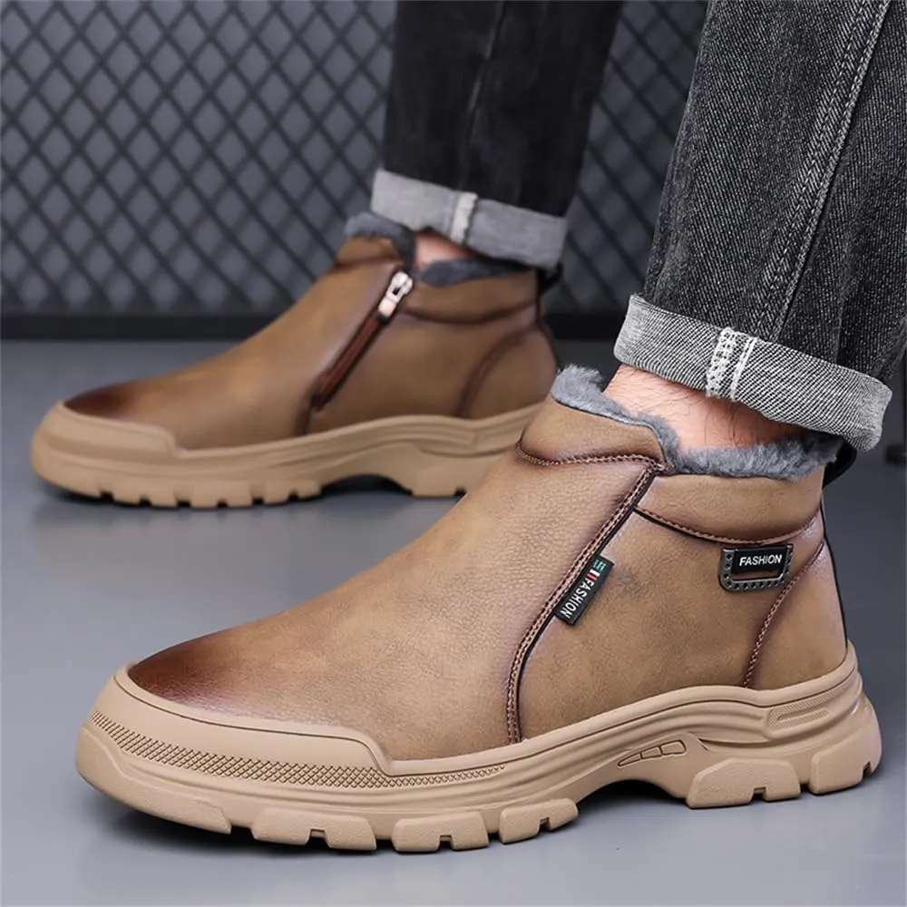 Mens Snow Boots Warm Winter Boots Non Slip Fur Lined Outdoor Lightweight Non-Slip Trekking Walking Leather Shoes