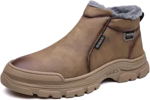Mens Snow Boots Warm Winter Boots Non Slip Fur Lined Outdoor Lightweight Non-Slip Trekking Walking Leather Shoes