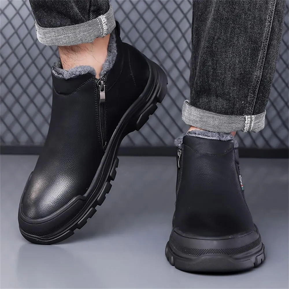 Mens Snow Boots Warm Winter Boots Non Slip Fur Lined Outdoor Lightweight Non-Slip Trekking Walking Leather Shoes
