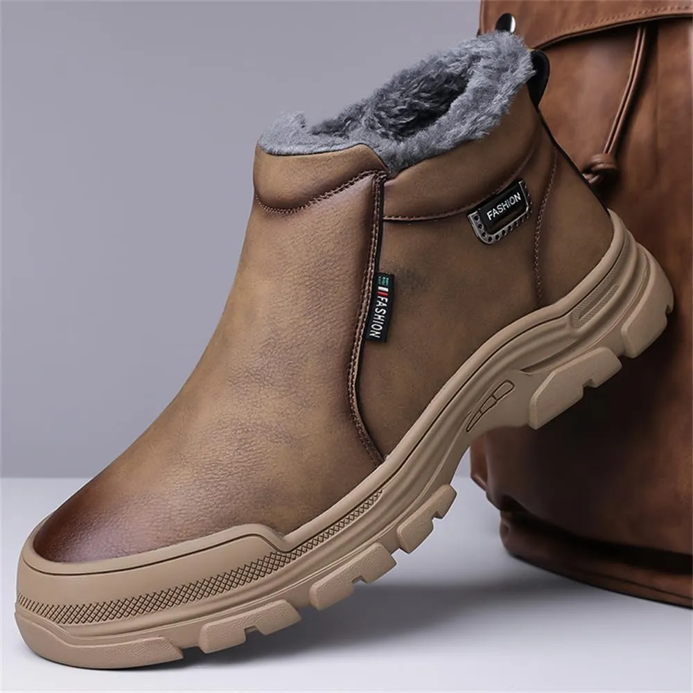 Mens Snow Boots Warm Winter Boots Non Slip Fur Lined Outdoor Lightweight Non-Slip Trekking Walking Leather Shoes