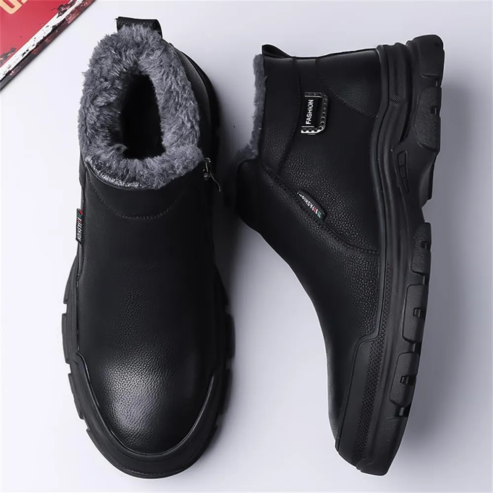 Mens Snow Boots Warm Winter Boots Non Slip Fur Lined Outdoor Lightweight Non-Slip Trekking Walking Leather Shoes