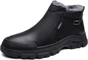 Mens Snow Boots Warm Winter Boots Non Slip Fur Lined Outdoor Lightweight Non-Slip Trekking Walking Leather Shoes