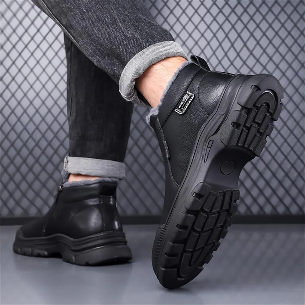 Mens Snow Boots Warm Winter Boots Non Slip Fur Lined Outdoor Lightweight Non-Slip Trekking Walking Leather Shoes