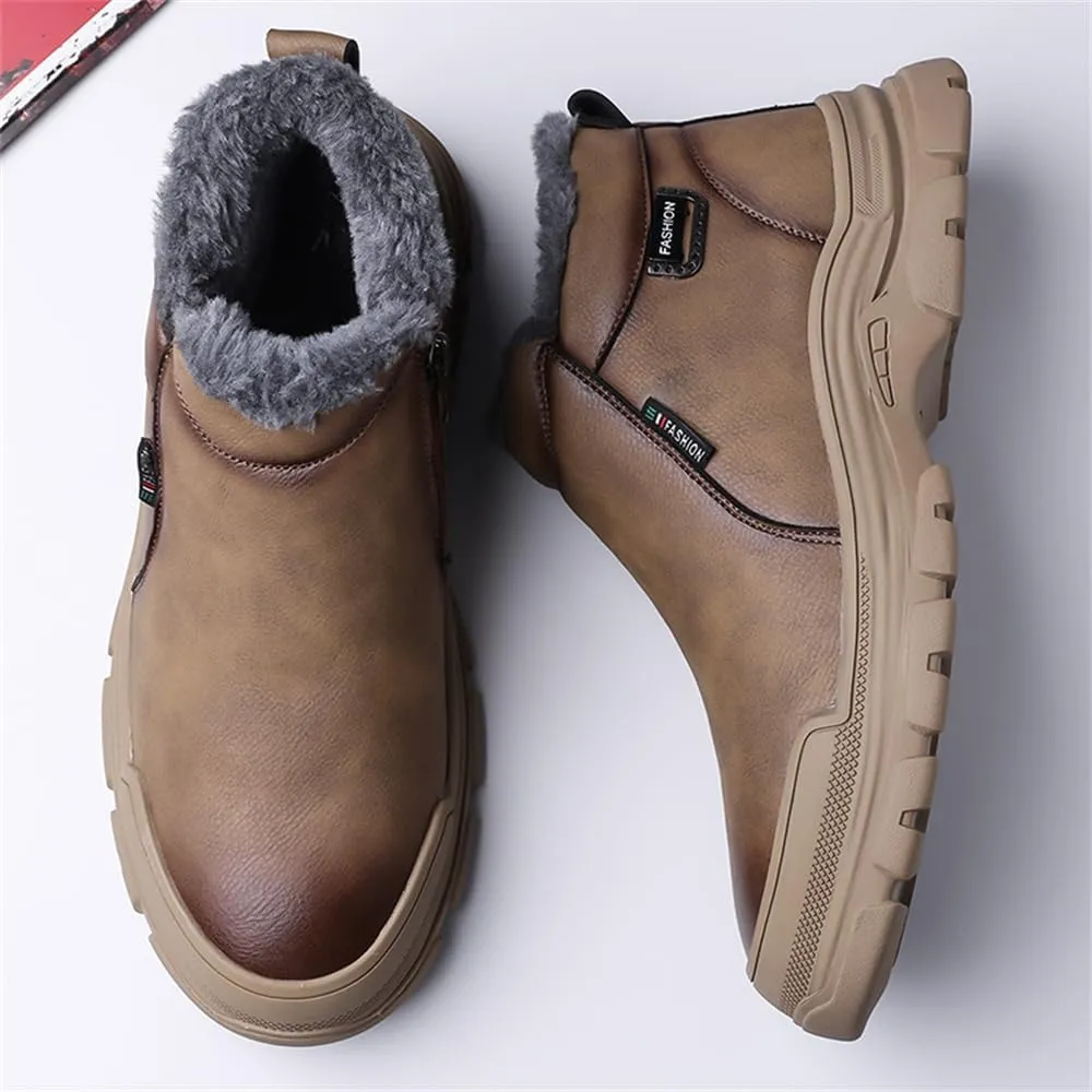 Mens Snow Boots Warm Winter Boots Non Slip Fur Lined Outdoor Lightweight Non-Slip Trekking Walking Leather Shoes