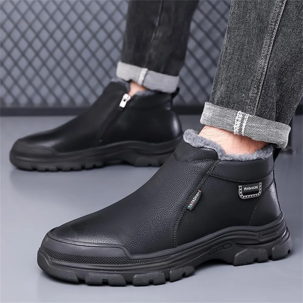 Mens Snow Boots Warm Winter Boots Non Slip Fur Lined Outdoor Lightweight Non-Slip Trekking Walking Leather Shoes