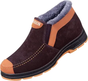 Men's Suede Ankle Boots Classic Slip On Furry Boots Fleece Lined Warm Winter Non Slip Cold Proof Lined Shoes Men