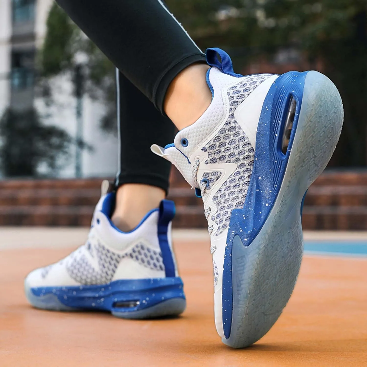 Mens White Mid Top Lace Up Basketball Sneakers Rubber Sole Non Slip Running Shoes Lightweight and Breathable Casual Sneakers Wear Resistant and Durable Fitness Training Shoes Hiking Shoes
