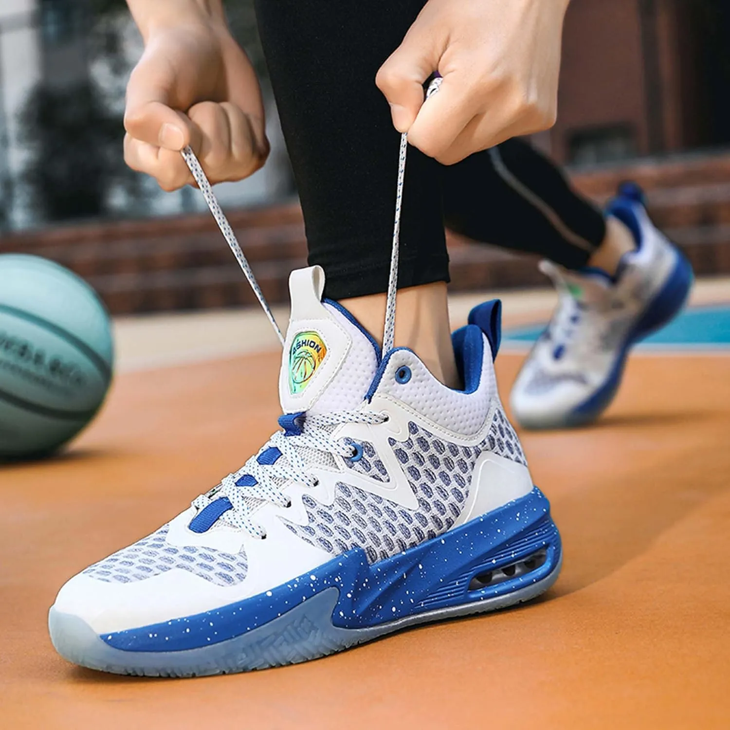 Mens White Mid Top Lace Up Basketball Sneakers Rubber Sole Non Slip Running Shoes Lightweight and Breathable Casual Sneakers Wear Resistant and Durable Fitness Training Shoes Hiking Shoes