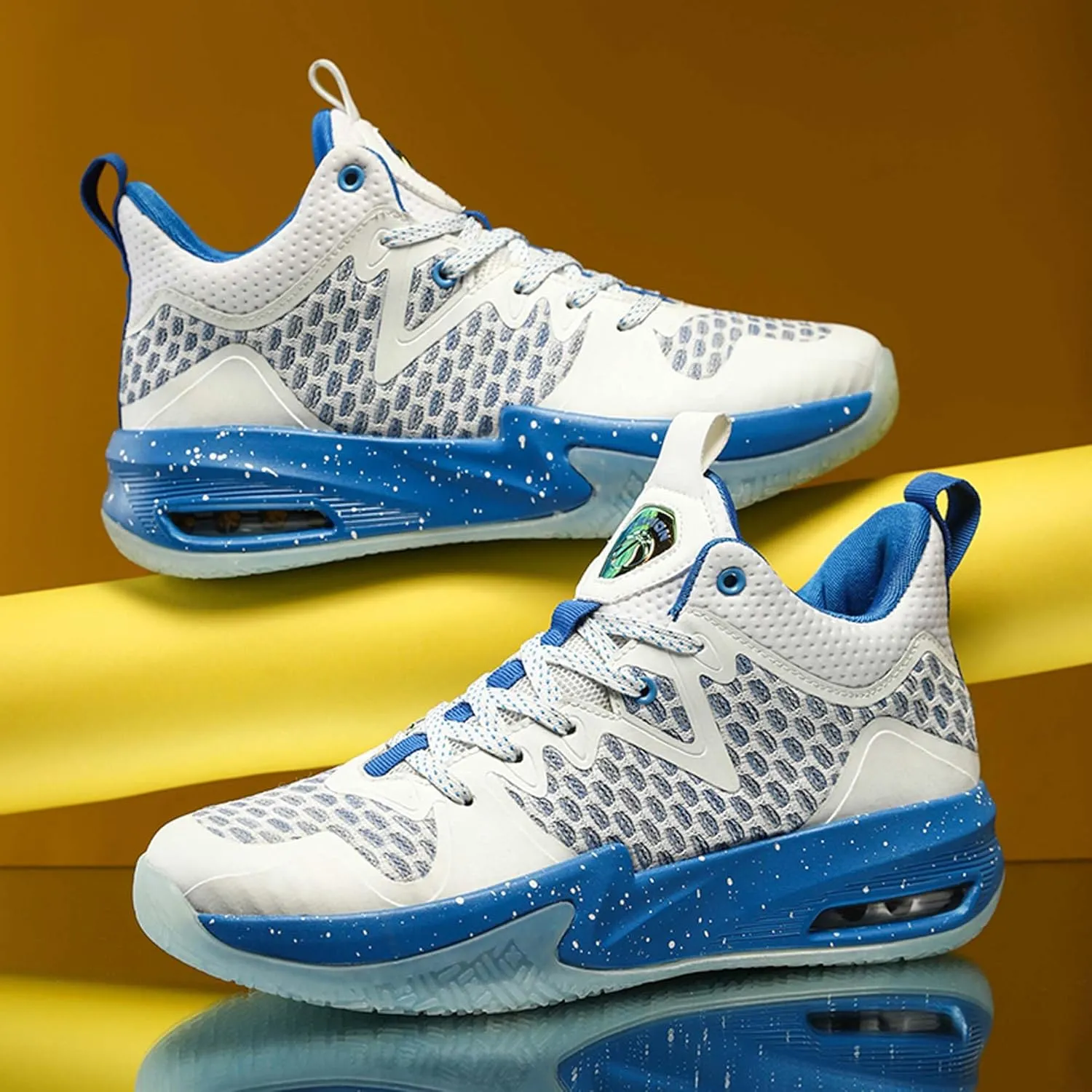 Mens White Mid Top Lace Up Basketball Sneakers Rubber Sole Non Slip Running Shoes Lightweight and Breathable Casual Sneakers Wear Resistant and Durable Fitness Training Shoes Hiking Shoes