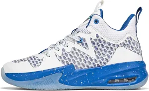 Mens White Mid Top Lace Up Basketball Sneakers Rubber Sole Non Slip Running Shoes Lightweight and Breathable Casual Sneakers Wear Resistant and Durable Fitness Training Shoes Hiking Shoes