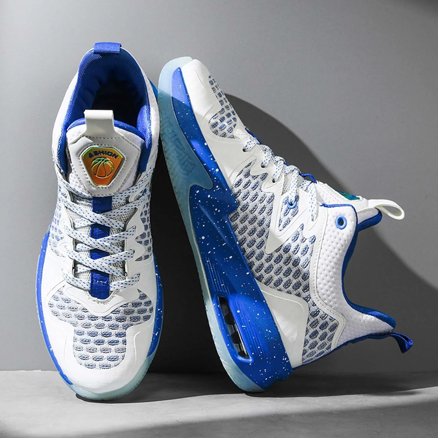 Mens White Mid Top Lace Up Basketball Sneakers Rubber Sole Non Slip Running Shoes Lightweight and Breathable Casual Sneakers Wear Resistant and Durable Fitness Training Shoes Hiking Shoes
