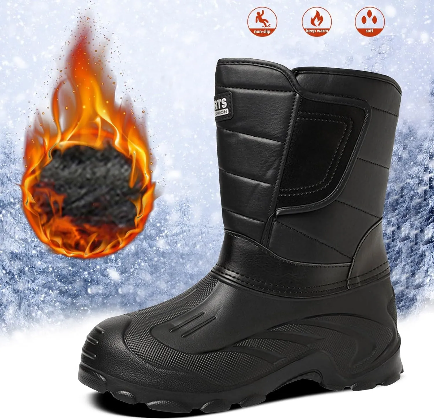 Men's Winter Thick Warm Snow Boots Non Slip Round Head Thick Soled Light Cotton Shoes Water Proof Insulated Boots