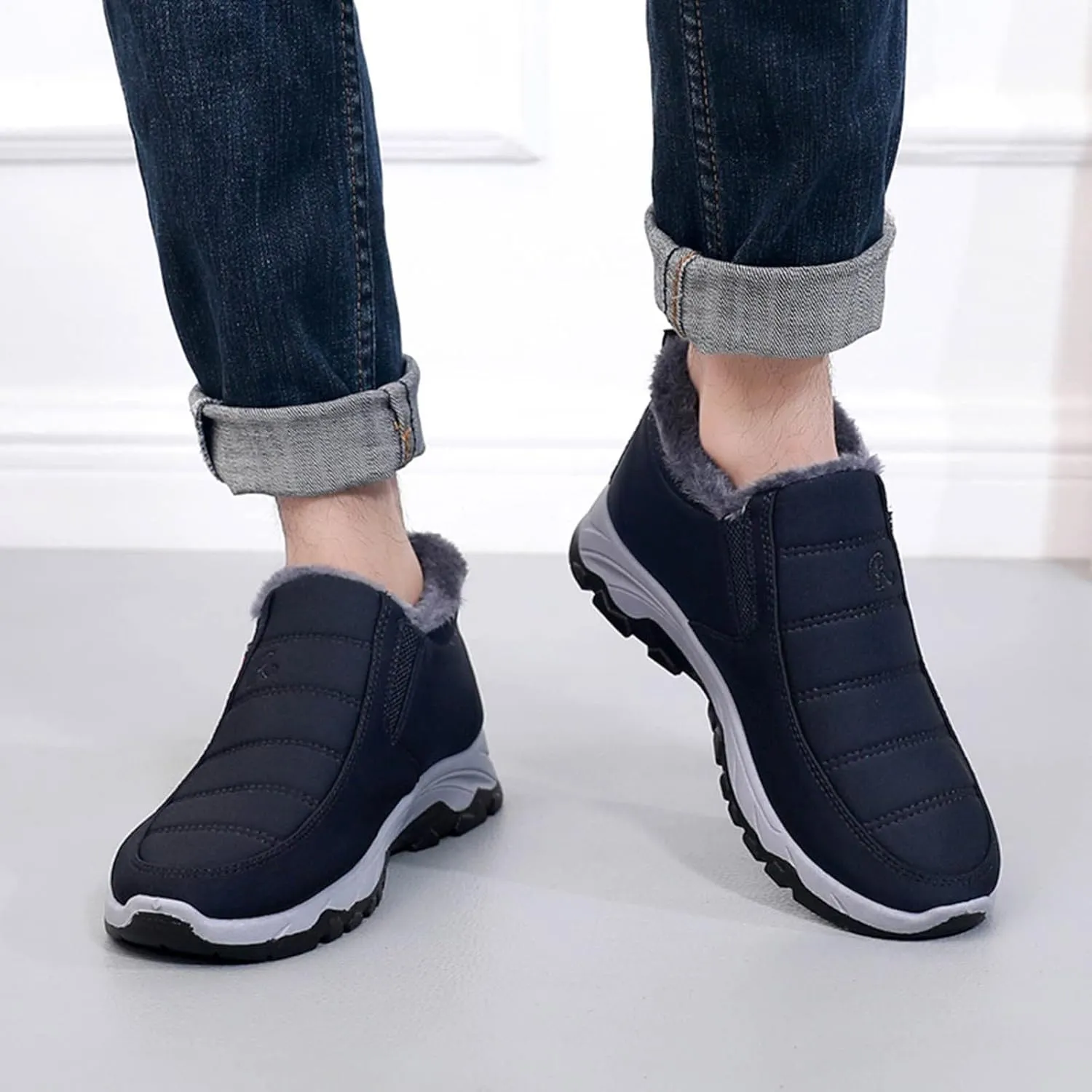 Men's Winter Warm Boots Classic Slip On Boots Fleece Lined Warm Ankle Thick Bottom Non Slip Shoes for Construction