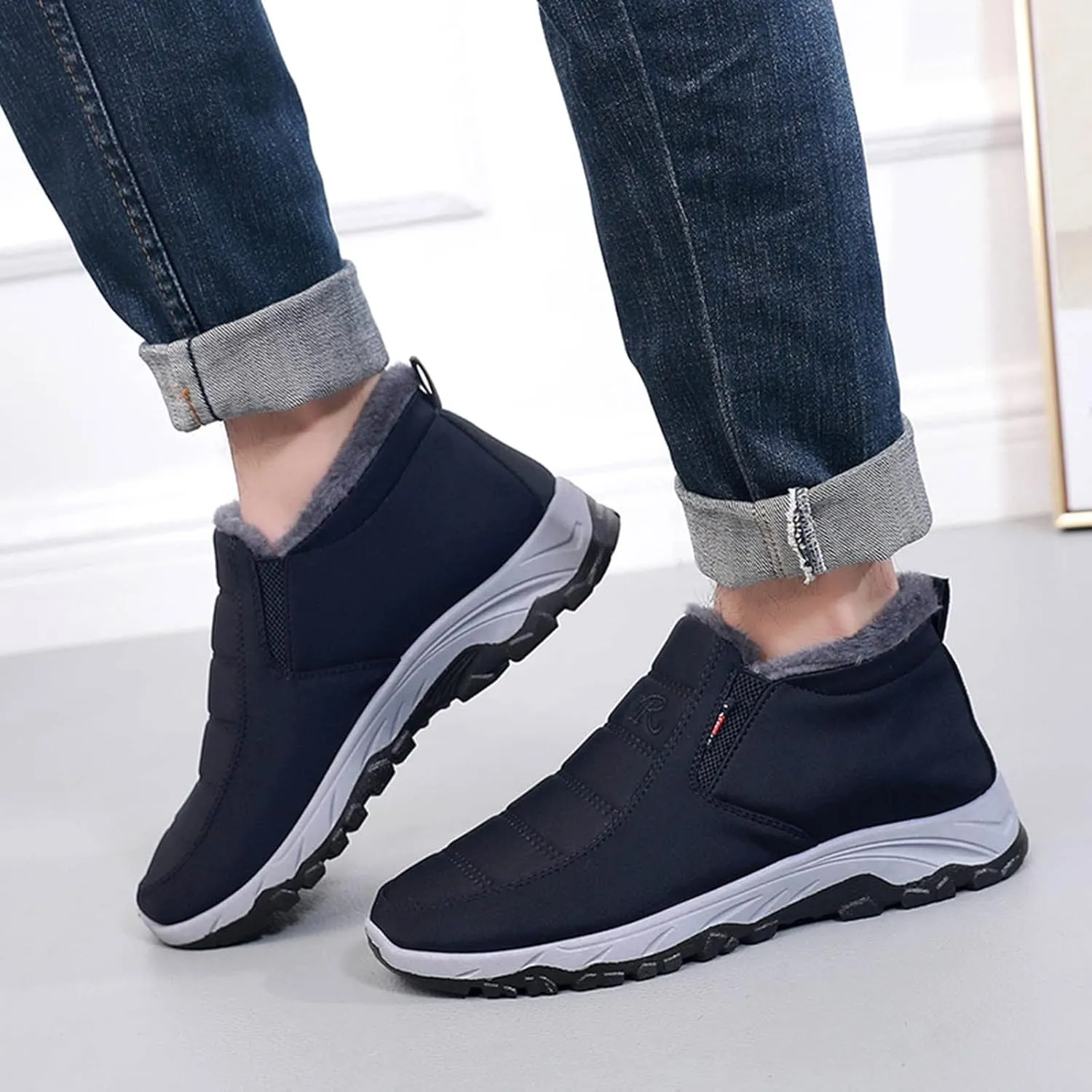 Men's Winter Warm Boots Classic Slip On Boots Fleece Lined Warm Ankle Thick Bottom Non Slip Shoes for Construction