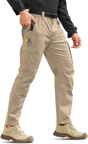 MOURCE Mens Tactical Work Pants, Water Resistant Ripstop Durable Cargo Pants, Outdoor Breathable Hiking Pants Khaki