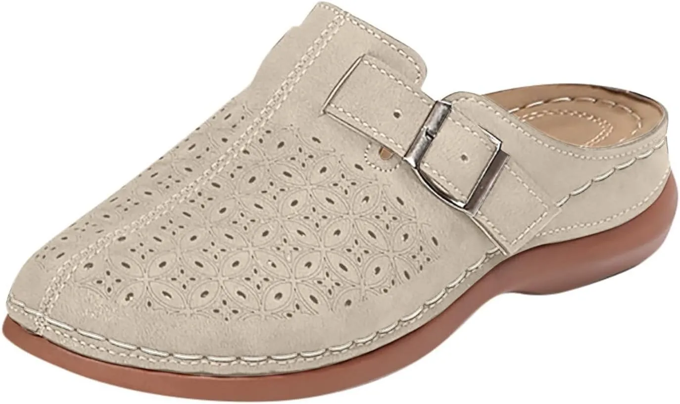 Mules for Women Wedge Sandals Comfortable Clogs with Arch Support Slip on Sandals with Adjustable Hook Loop Casual Closed Toe Mules