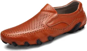 New Mens Loafers Shoe Lightweight Driving Loafers Breathable Leather Lightweight Slip Resistant Flexible Wedding Party Slip-ons