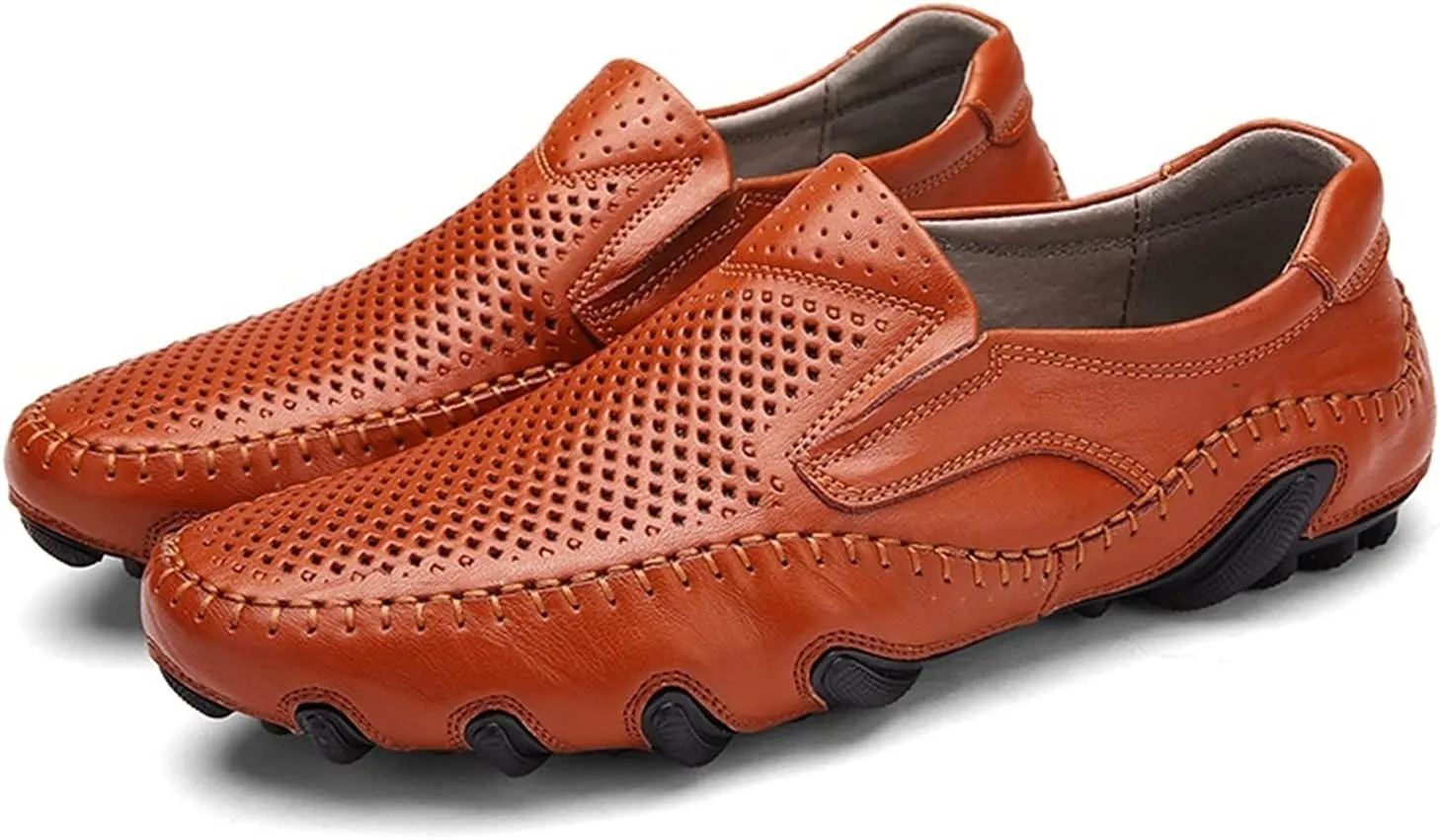 New Mens Loafers Shoe Lightweight Driving Loafers Breathable Leather Lightweight Slip Resistant Flexible Wedding Party Slip-ons