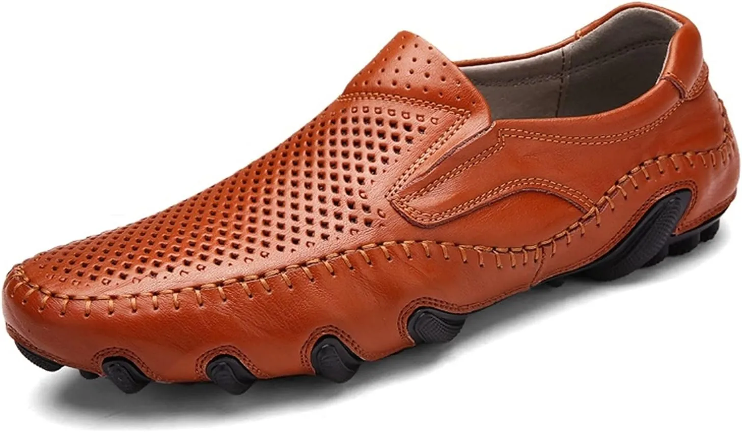 New Mens Loafers Shoe Lightweight Driving Loafers Breathable Leather Lightweight Slip Resistant Flexible Wedding Party Slip-ons