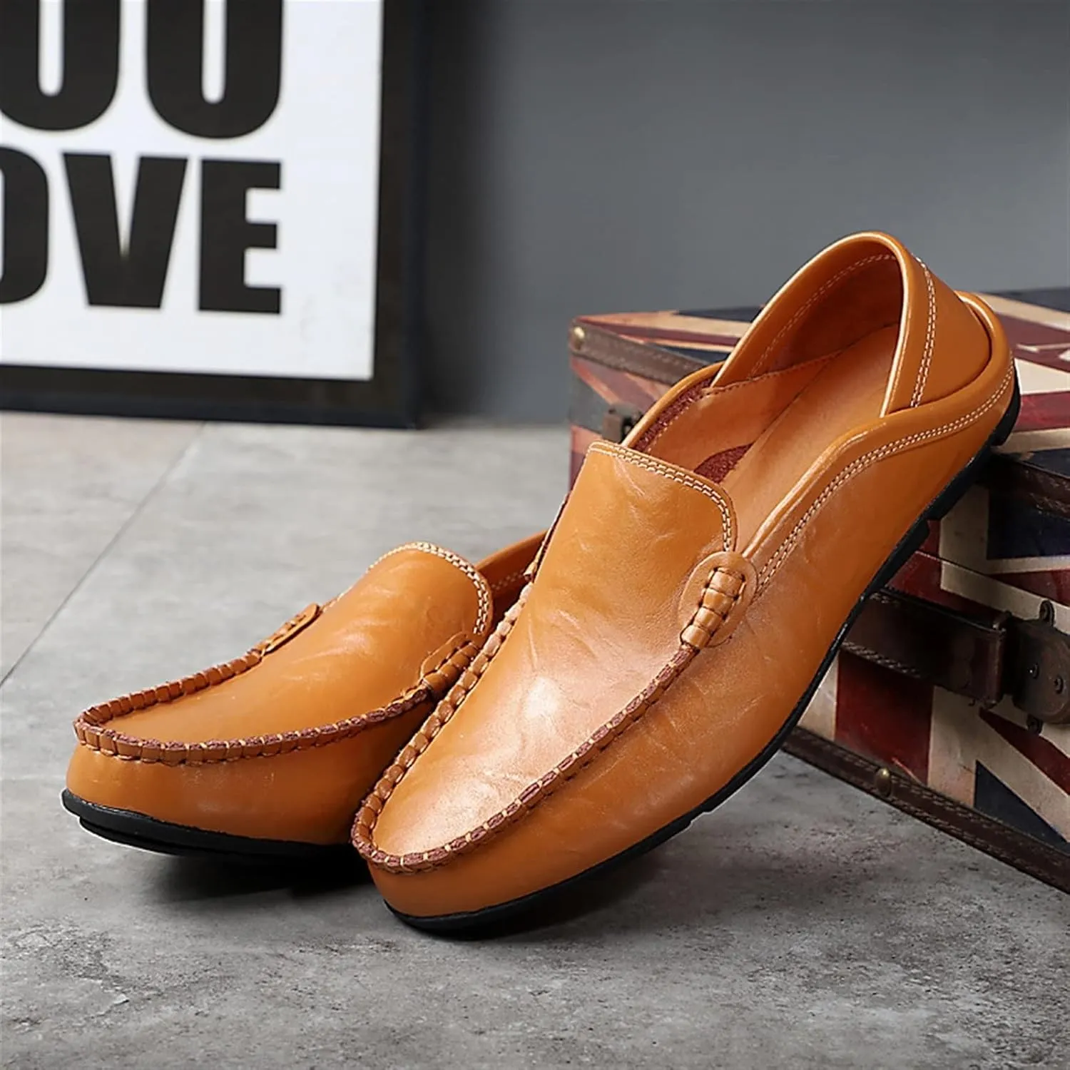 New Men's Loafers Shoes Breathable Lightweight Driving Loafers Leather Comfortable Lightweight Resistant Wedding Slip On