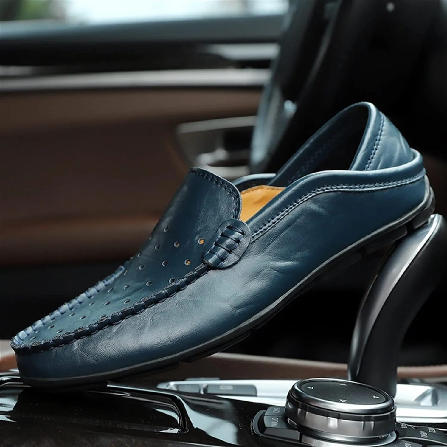 New Men's Loafers Shoes Breathable Lightweight Driving Loafers Leather Comfortable Lightweight Resistant Wedding Slip On