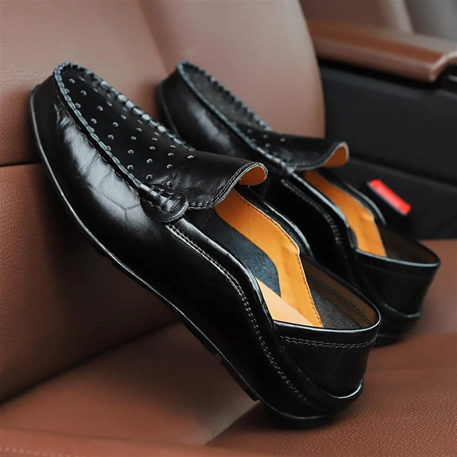 New Men's Loafers Shoes Breathable Lightweight Driving Loafers Leather Comfortable Lightweight Resistant Wedding Slip On