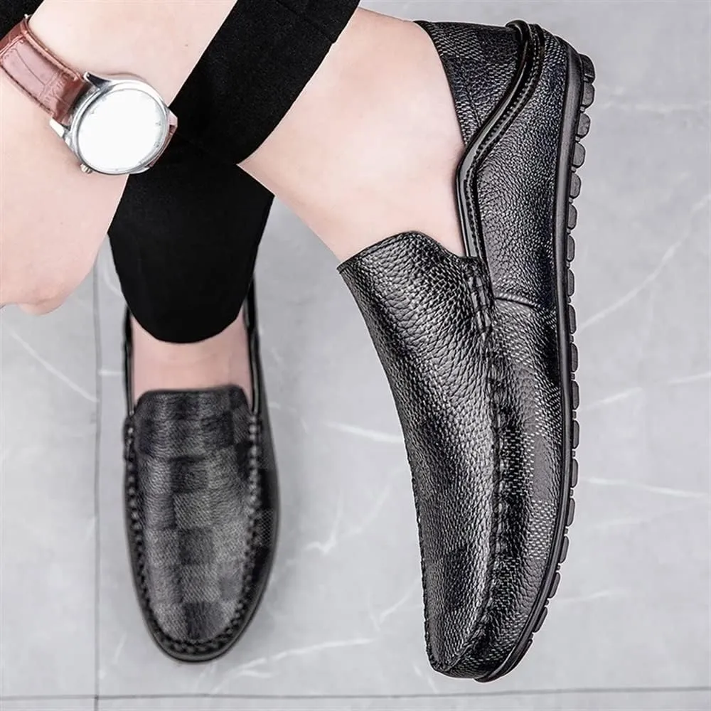 New Men's Loafers Shoes Driving Loafers Plaid Lightweight Leather Lightweight Anti-Slip Flexible Prom Walking Slip-on