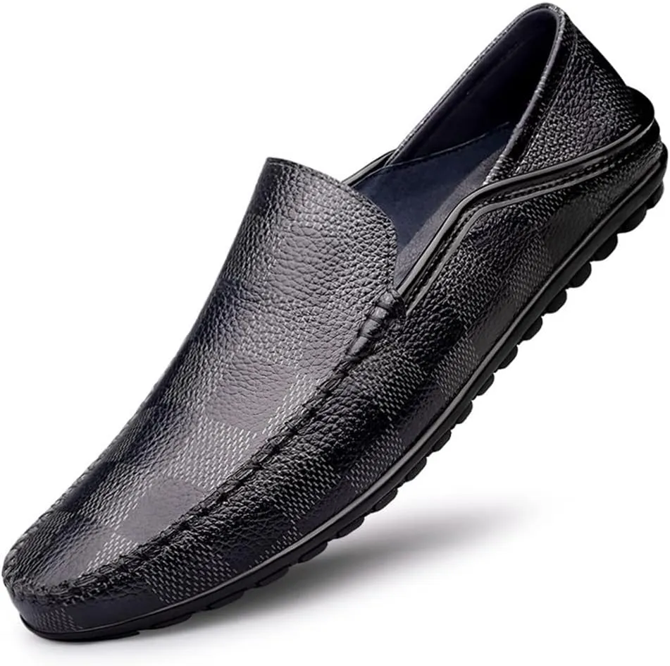 New Men's Loafers Shoes Driving Loafers Plaid Lightweight Leather Lightweight Anti-Slip Flexible Prom Walking Slip-on