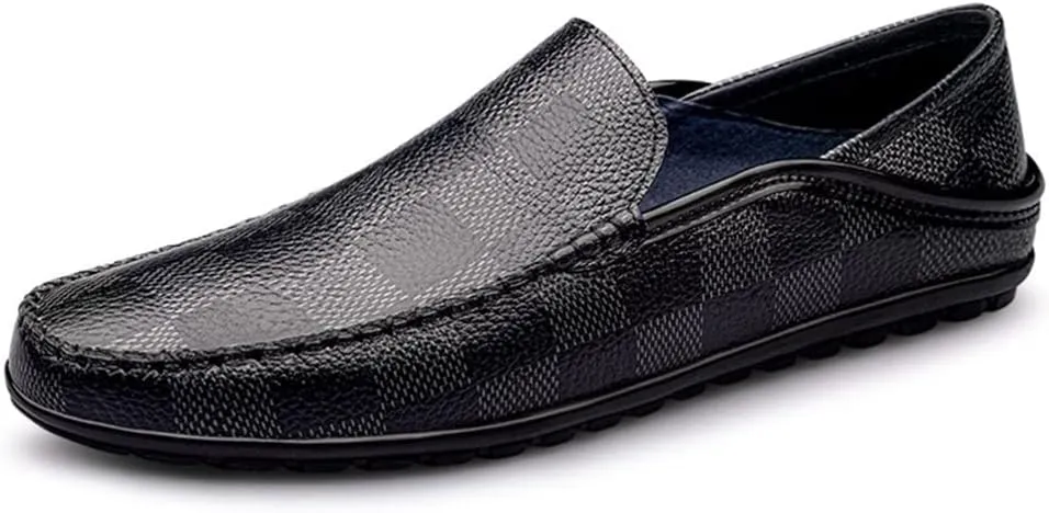 New Men's Loafers Shoes Driving Loafers Plaid Lightweight Leather Lightweight Anti-Slip Flexible Prom Walking Slip-on