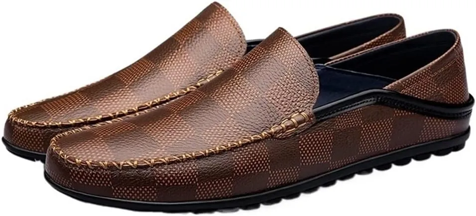 New Men's Loafers Shoes Driving Loafers Plaid Lightweight Leather Lightweight Anti-Slip Flexible Prom Walking Slip-on