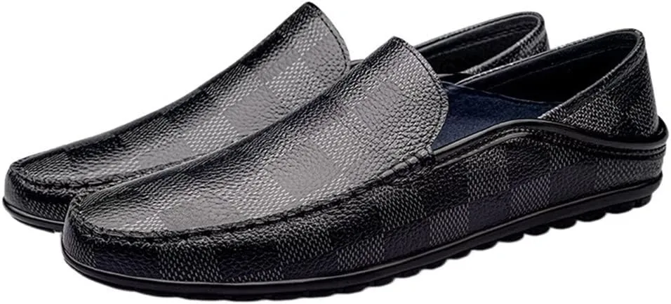 New Men's Loafers Shoes Driving Loafers Plaid Lightweight Leather Lightweight Anti-Slip Flexible Prom Walking Slip-on