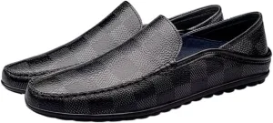 New Men's Loafers Shoes Driving Loafers Plaid Lightweight Leather Lightweight Anti-Slip Flexible Prom Walking Slip-on