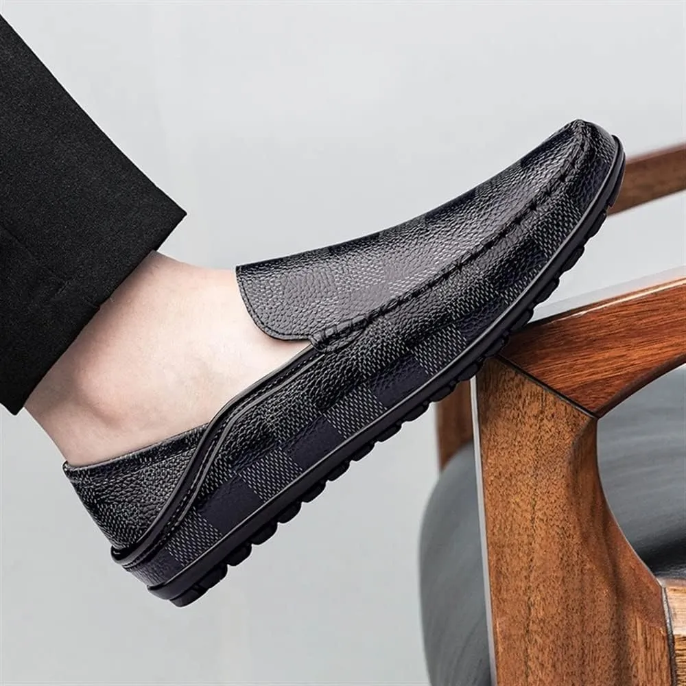 New Men's Loafers Shoes Driving Loafers Plaid Lightweight Leather Lightweight Anti-Slip Flexible Prom Walking Slip-on