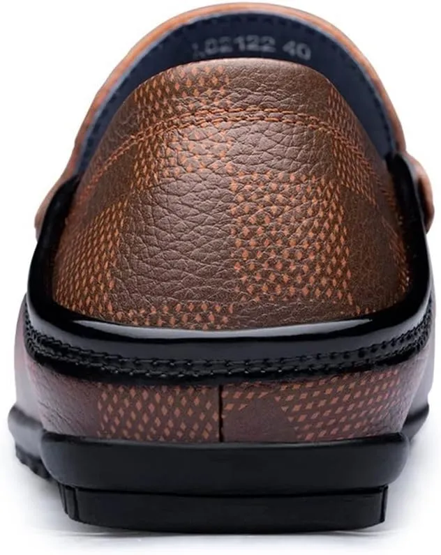 New Men's Loafers Shoes Driving Loafers Plaid Lightweight Leather Lightweight Anti-Slip Flexible Prom Walking Slip-on