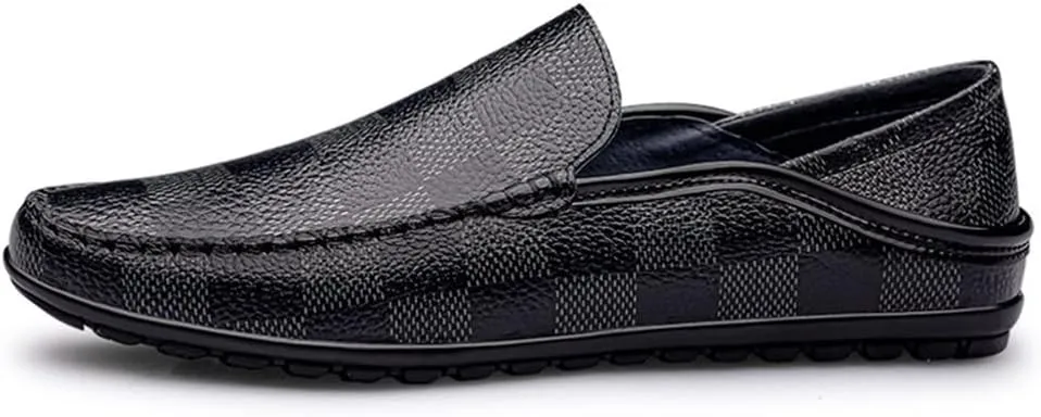 New Men's Loafers Shoes Driving Loafers Plaid Lightweight Leather Lightweight Anti-Slip Flexible Prom Walking Slip-on