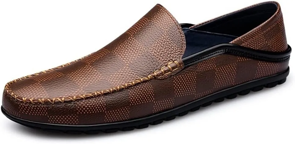 New Men's Loafers Shoes Driving Loafers Plaid Lightweight Leather Lightweight Anti-Slip Flexible Prom Walking Slip-on