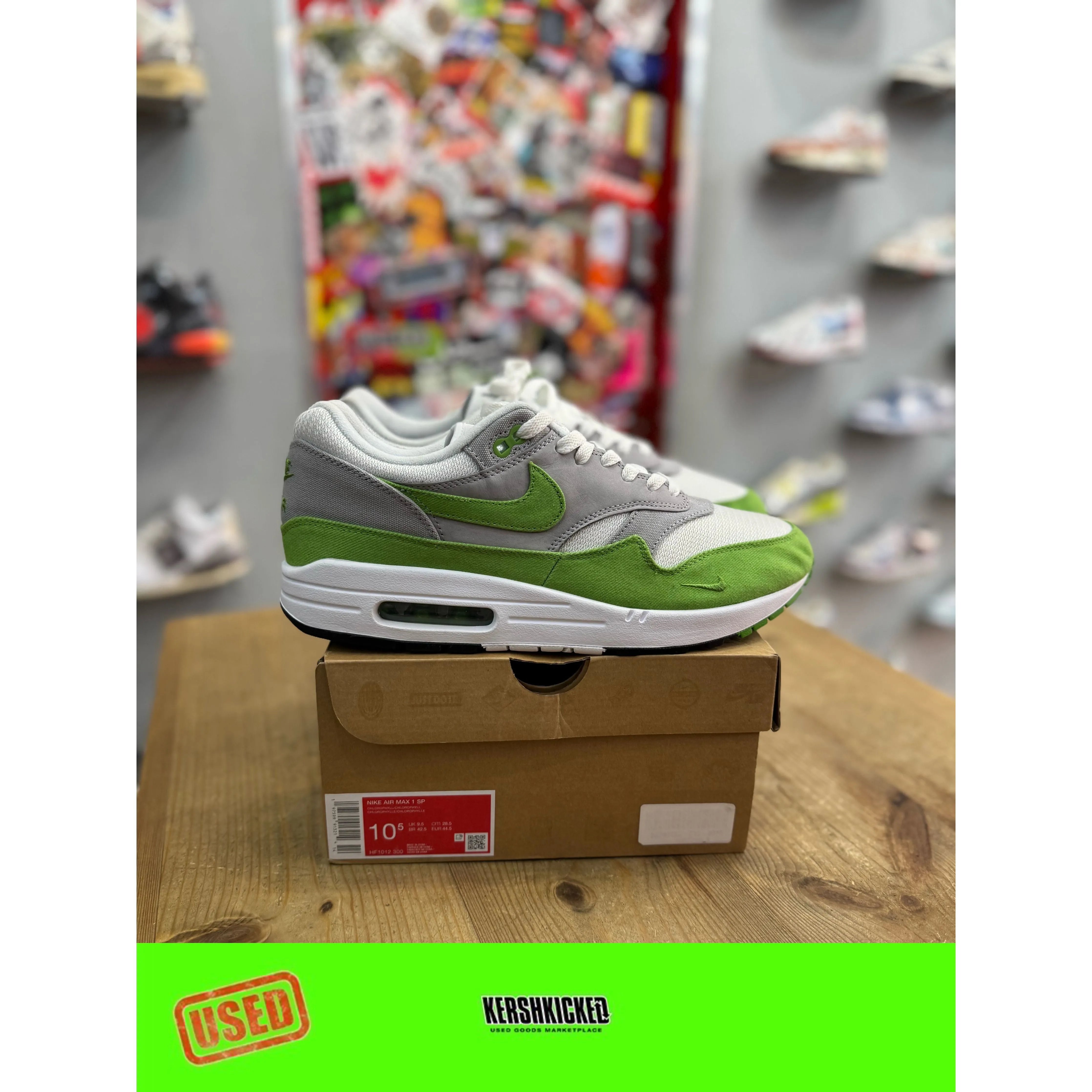 Nike Air Max 1 Patta 20th Anniversary Chlorophyll UK 9.5 Quick Break In Technology Slip On