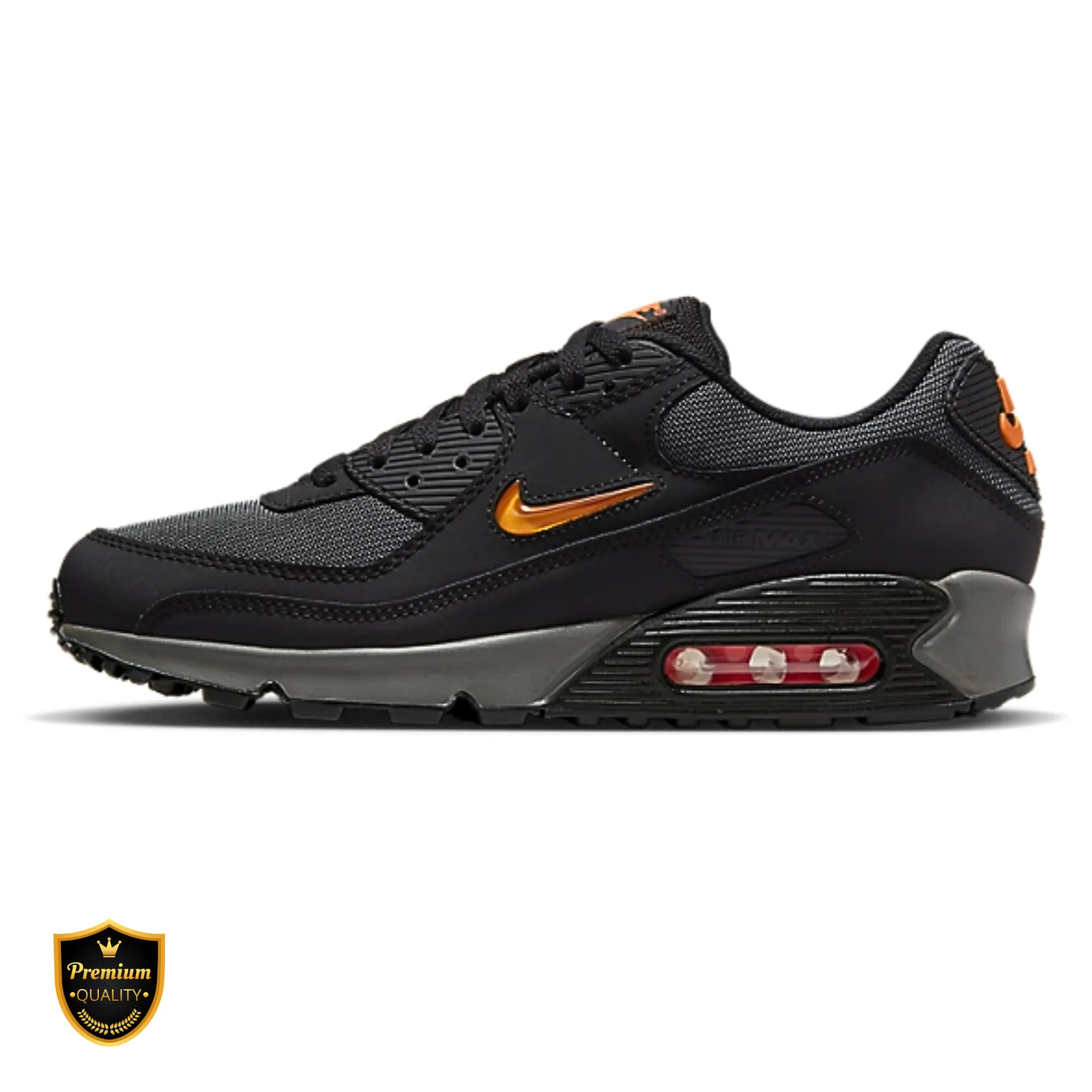 Nike Air Max 90 Jewel Black Safety Orange Dynamic Stability Frame