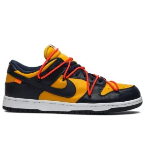 Nike Dunk Low Off-White University Gold Midnight Navy Pressure Dispersing Footbed Resilient Sole