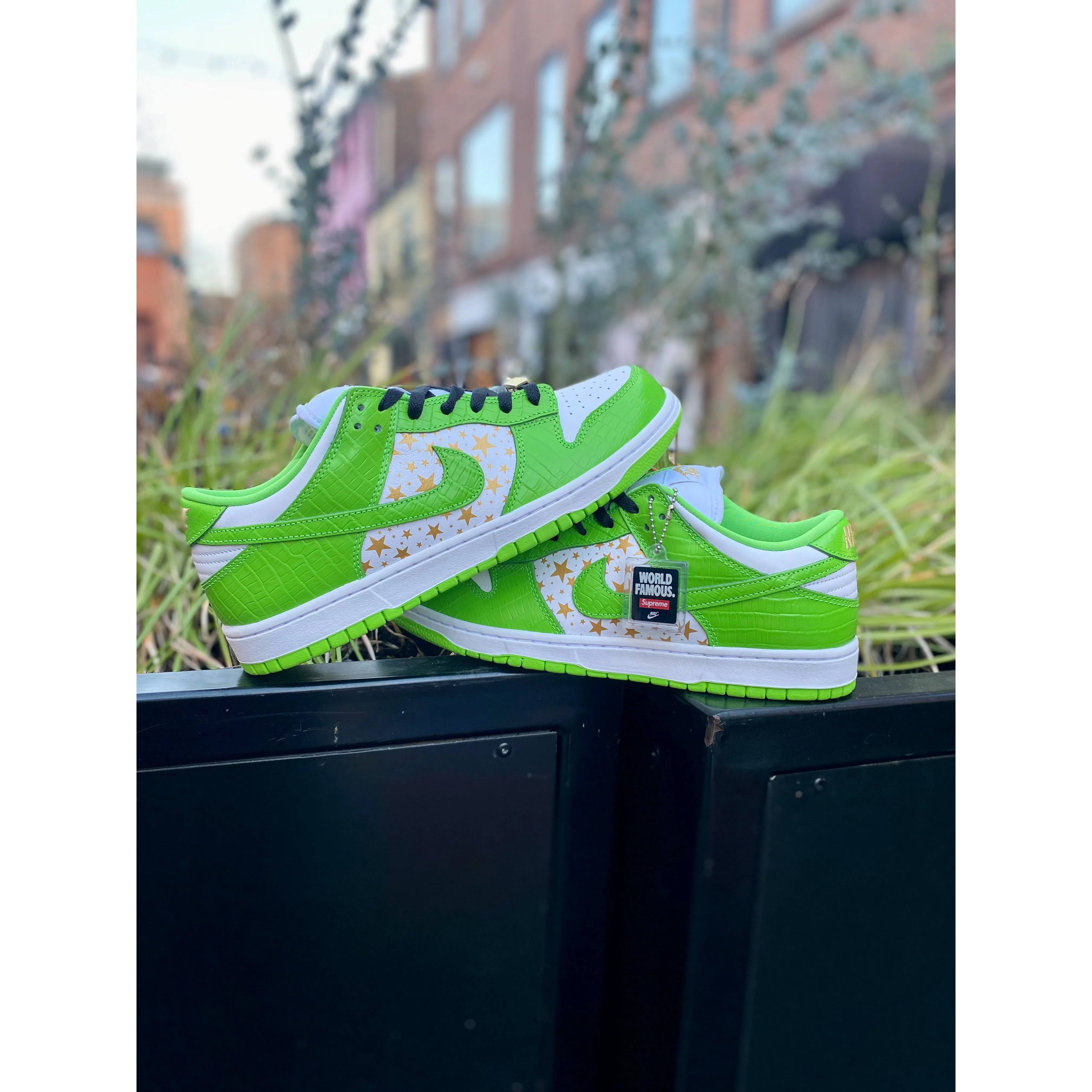 Nike SB Dunk Low Supreme Stars Mean Green (2021) Comfortable Forefoot Compression Knit Upper