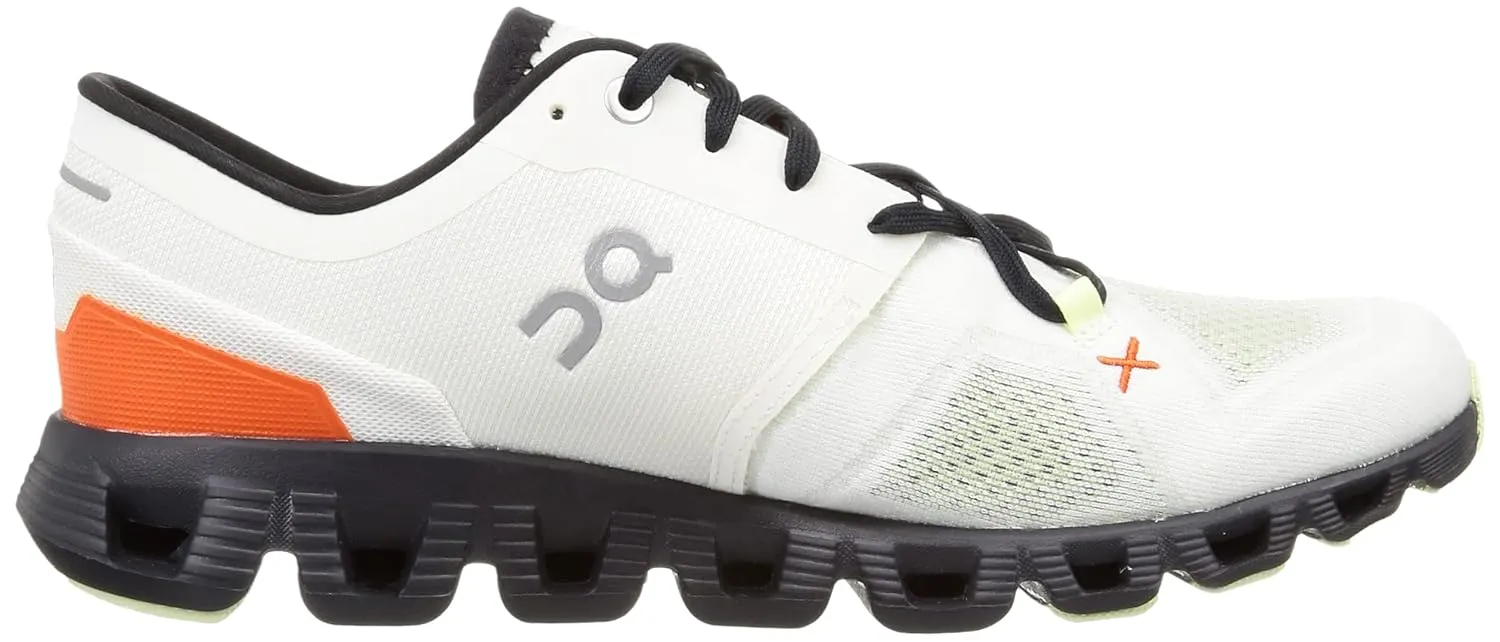 On Men's Cloud X 3 Sneakers, Ivory/Flame, 10.5
