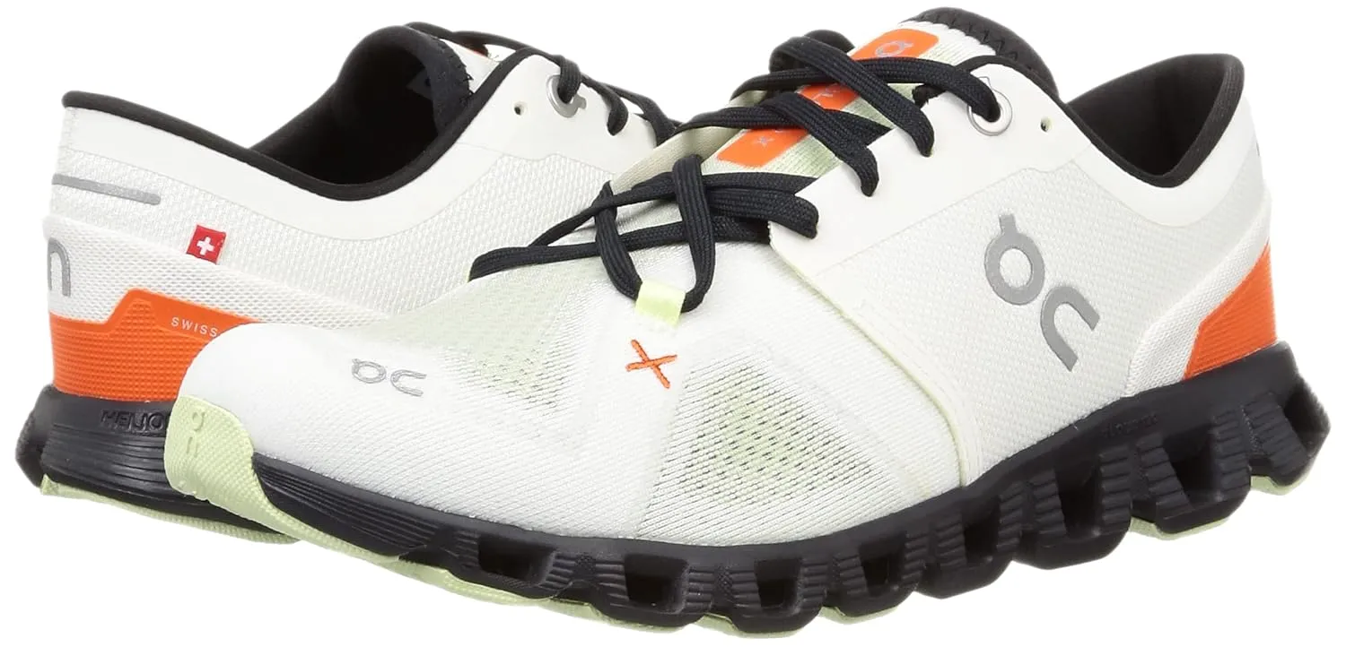 On Men's Cloud X 3 Sneakers, Ivory/Flame, 10.5