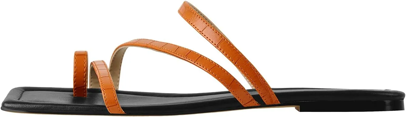 onlymaker Women's Square Open Toe Backless Flat Slipper Sandals Summer Wide Fit Slipper