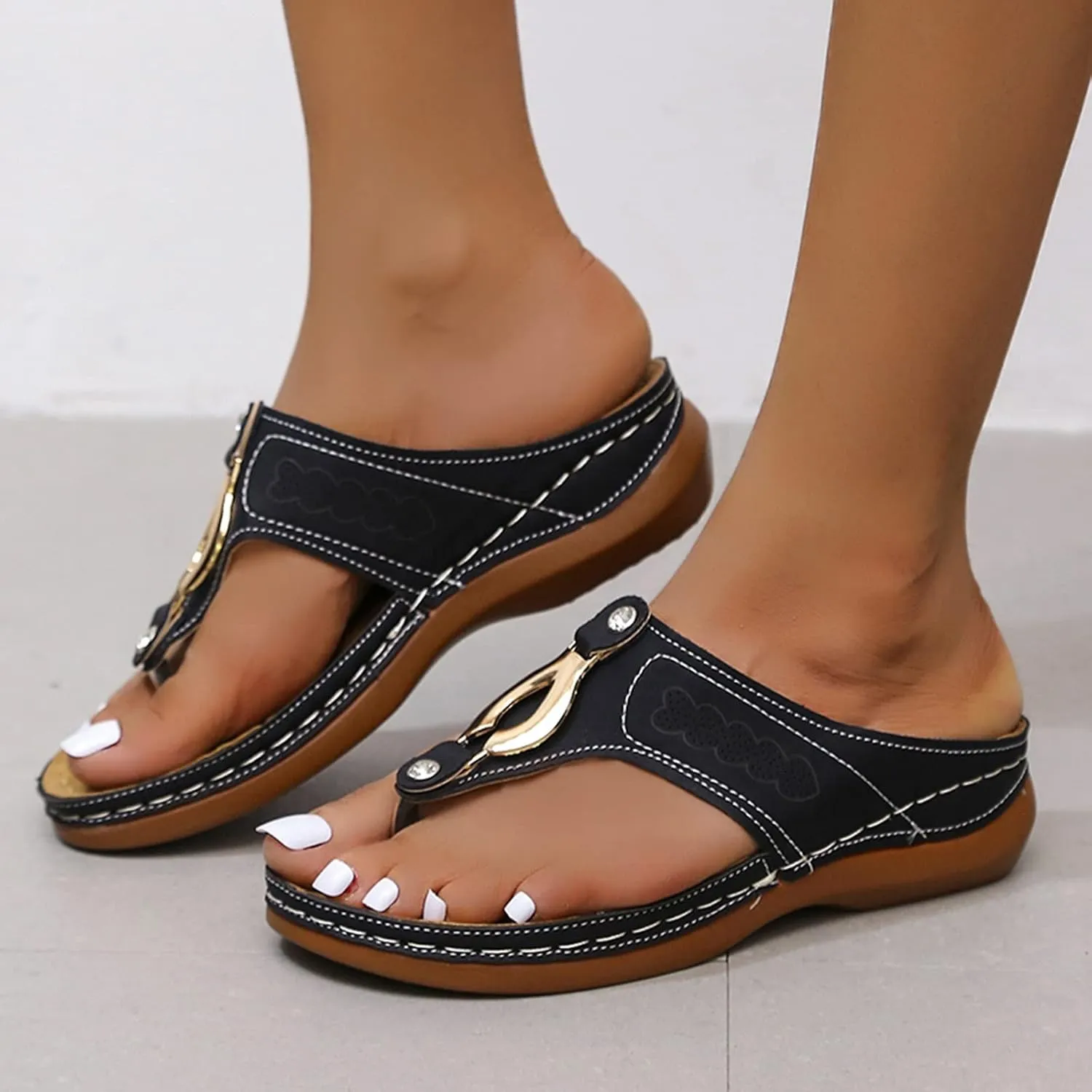 Orthopedic Sandals with Arch Support Flip Flops for Women Wedge Summer Arch Support Flip Flops Womens Dressy Summer Arch Support Flip Flops Comfortable Beach Travel Sandals