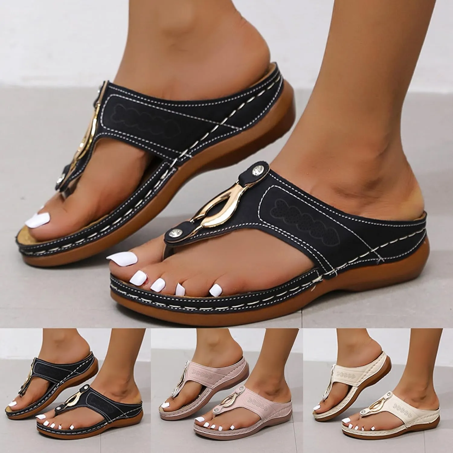 Orthopedic Sandals with Arch Support Flip Flops for Women Wedge Summer Arch Support Flip Flops Womens Dressy Summer Arch Support Flip Flops Comfortable Beach Travel Sandals