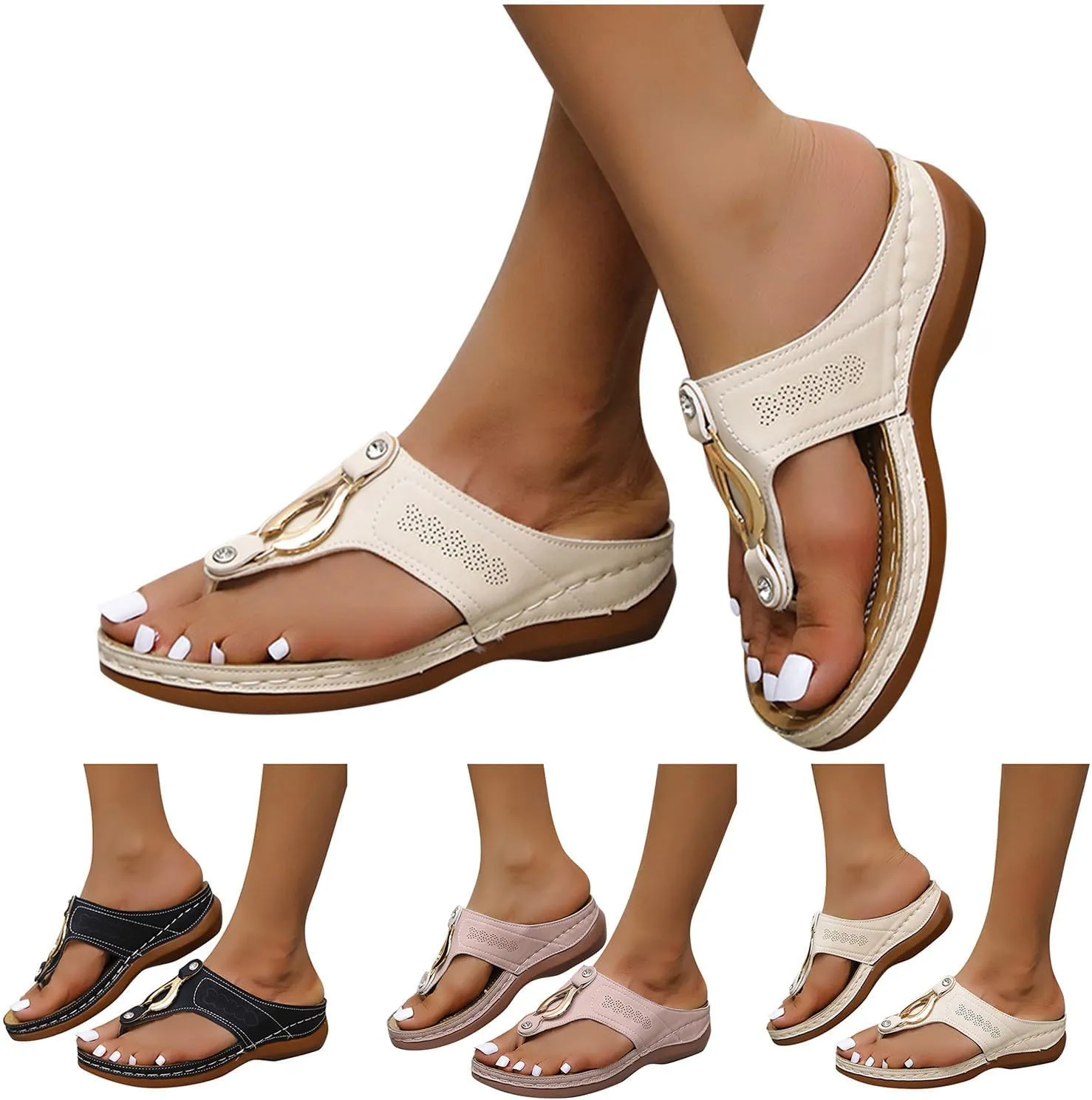 Orthopedic Sandals with Arch Support Flip Flops for Women Wedge Summer Arch Support Flip Flops Womens Dressy Summer Arch Support Flip Flops Comfortable Beach Travel Sandals