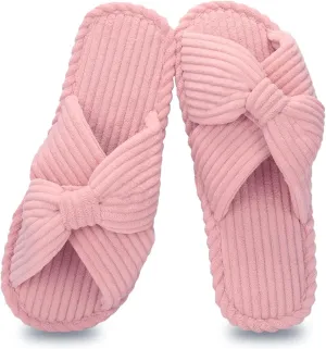 Orthoshoes Memory Foam Slippers for Women House Slippers Indoor Slides Anti Slip Open Toe Corduroy House Shoes for Women Bedroom Spa Wedding Travel Hospital Cozy Comfy