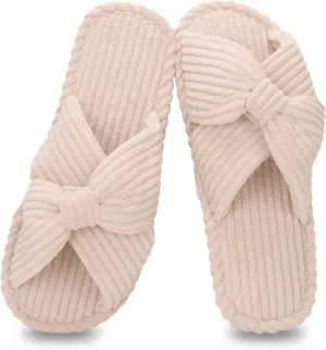 Orthoshoes Memory Foam Slippers for Women House Slippers Indoor Slides Anti Slip Open Toe Corduroy House Shoes for Women Bedroom Spa Wedding Travel Hospital Cozy Comfy