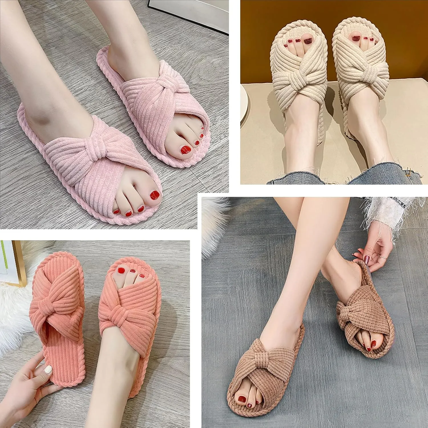 Orthoshoes Memory Foam Slippers for Women House Slippers Indoor Slides Anti Slip Open Toe Corduroy House Shoes for Women Bedroom Spa Wedding Travel Hospital Cozy Comfy