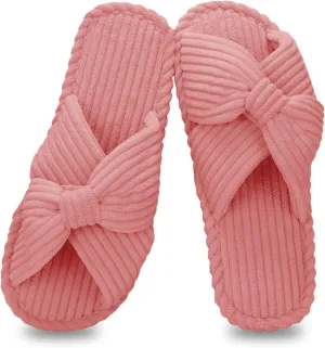 Orthoshoes Memory Foam Slippers for Women House Slippers Indoor Slides Anti Slip Open Toe Corduroy House Shoes for Women Bedroom Spa Wedding Travel Hospital Cozy Comfy